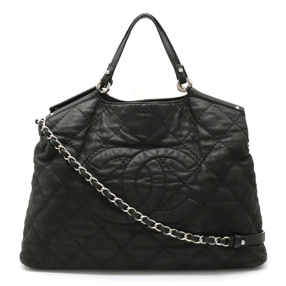 Chanel Cocomark Tote Bag Chain Sparkle Leather Black Silver